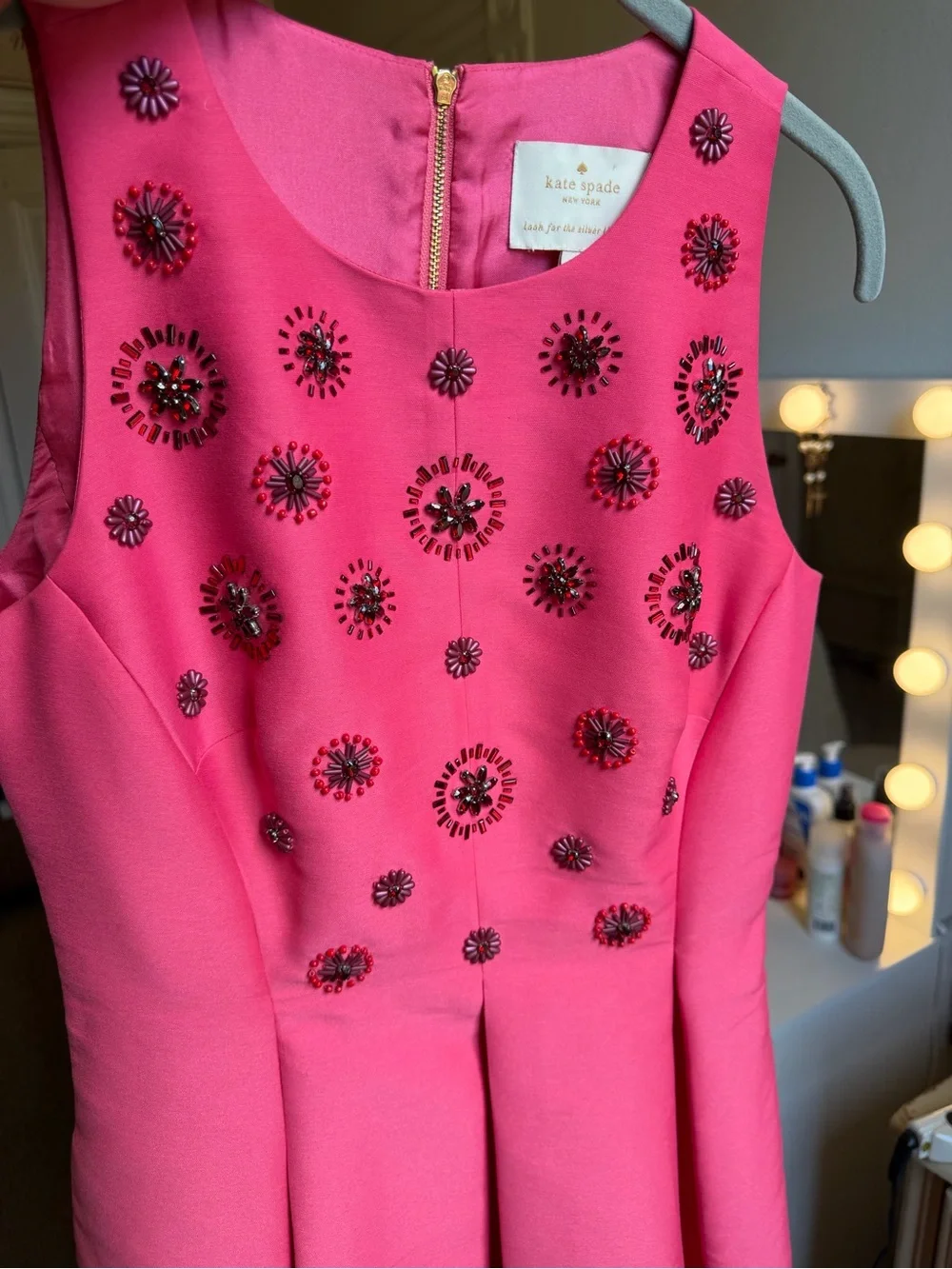 kate spade New York Pink Embellished Fit-and-Flare Dress 17in ptp